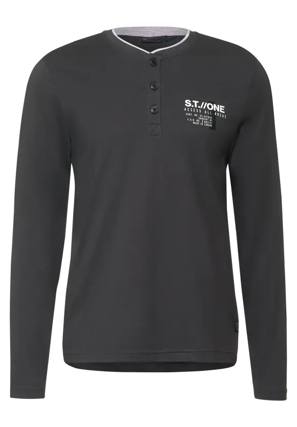 Henleyshirt mit Brustprint - storm grey