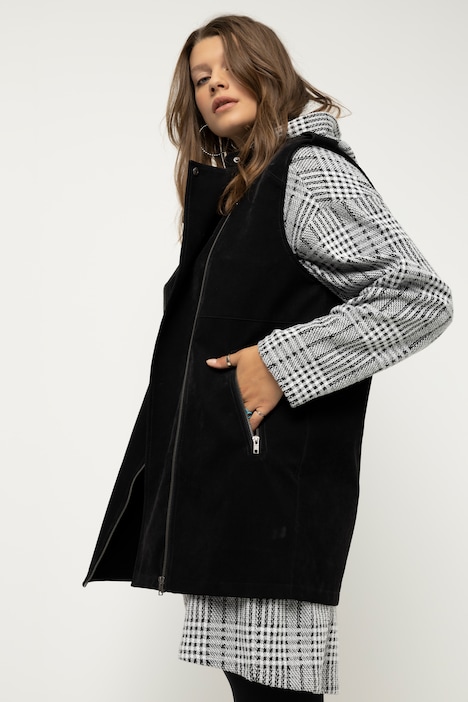 Bikerweste, oversized, Stehkragen, Zipper, Lederoptik