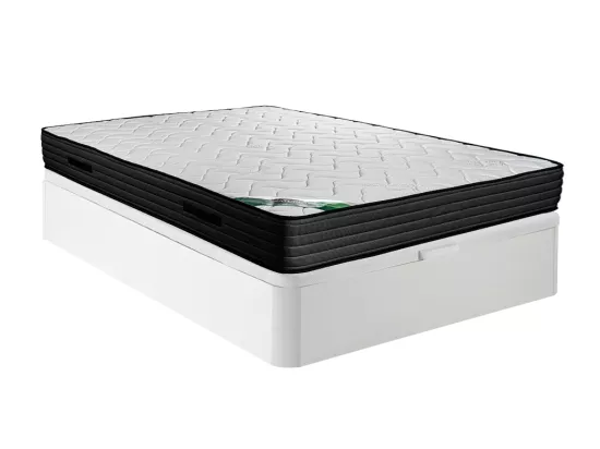 Ensemble 140 x 190 cm sommier coffre blanc + matelas mousse et coutil bambou ép.25cm - BERENDI de NATUREA