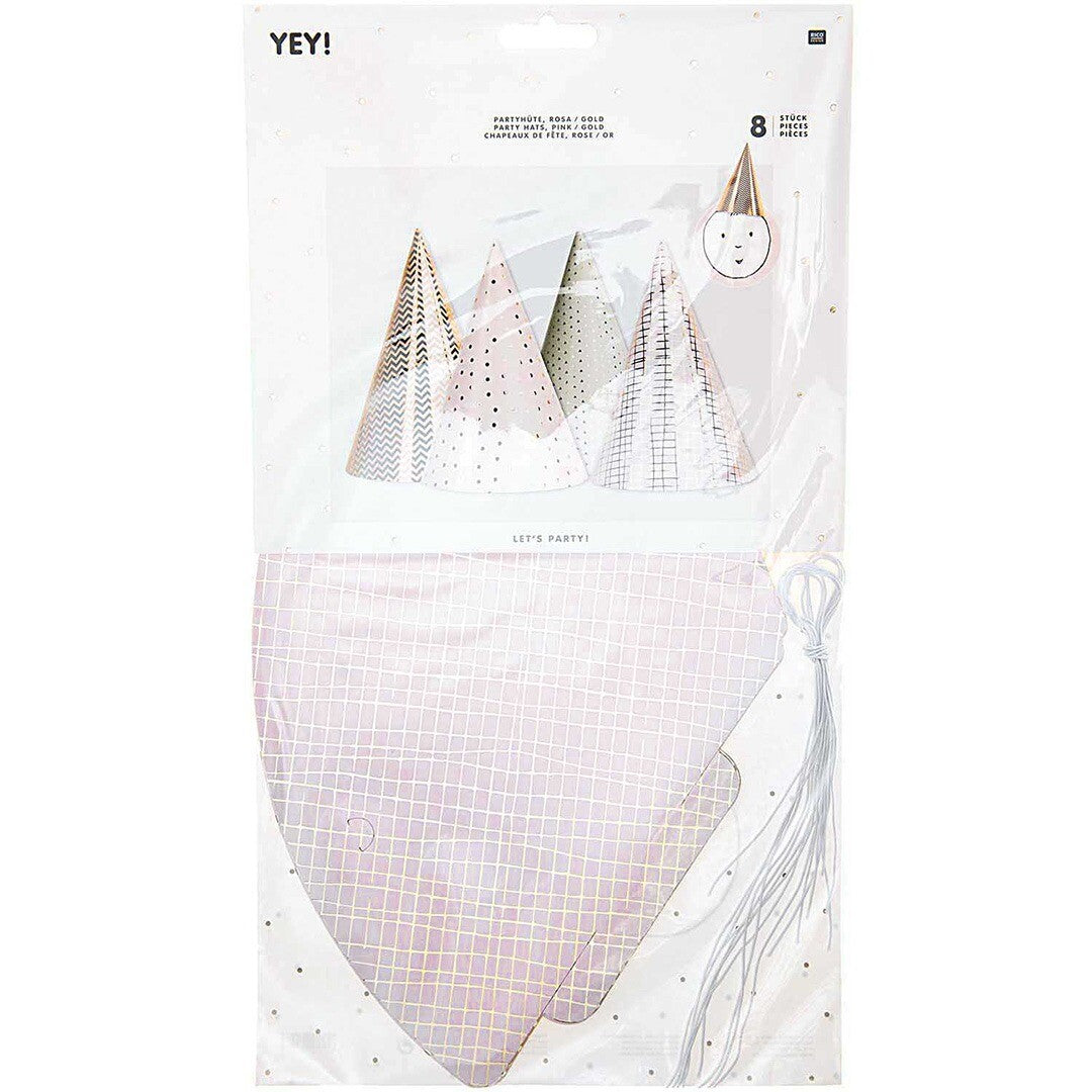 Feesthoedjes roze-goud - 8 st