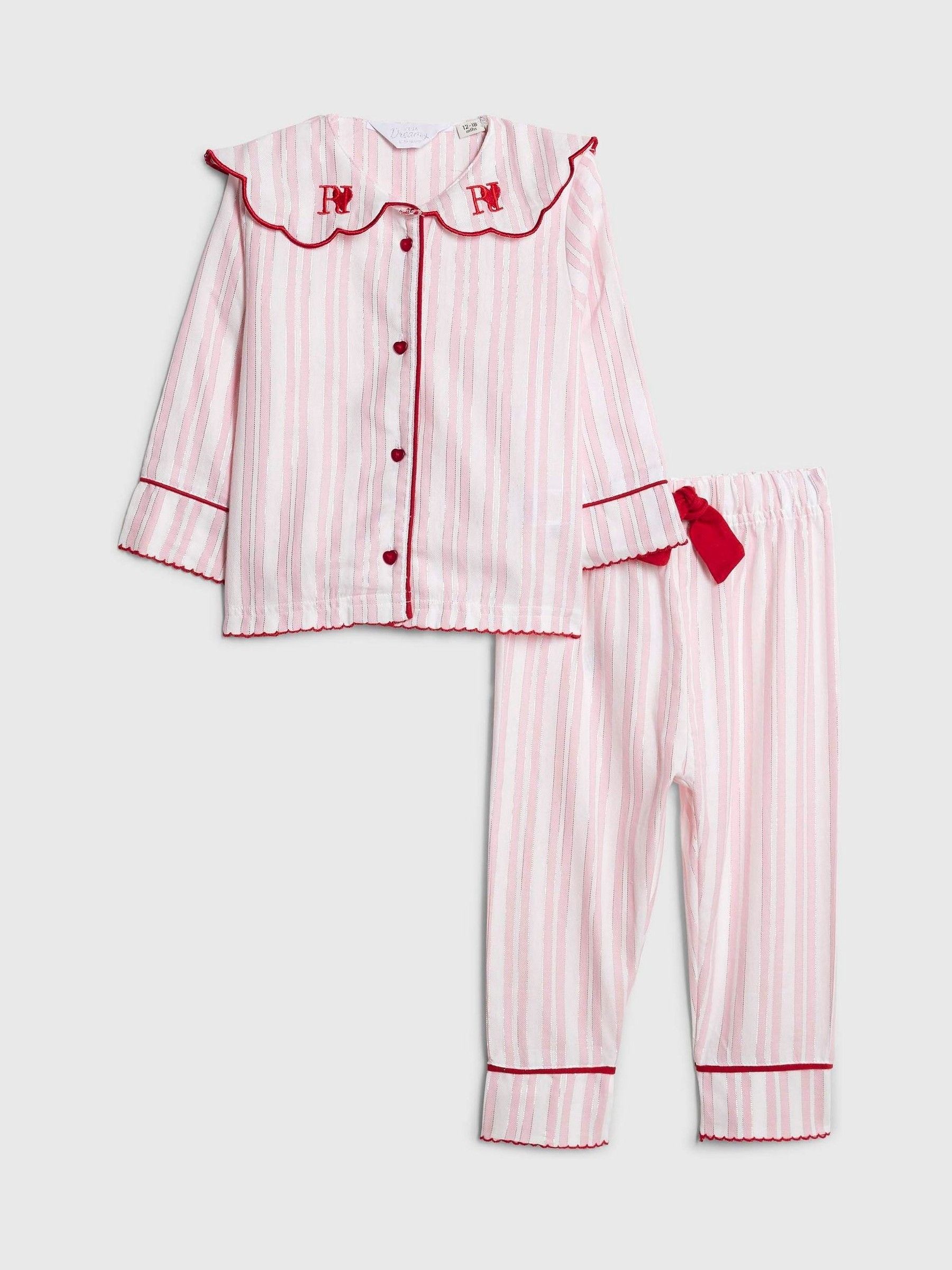 River Island Younger Girls Long Sleeve Stripe Scallop Collar Pyjamas