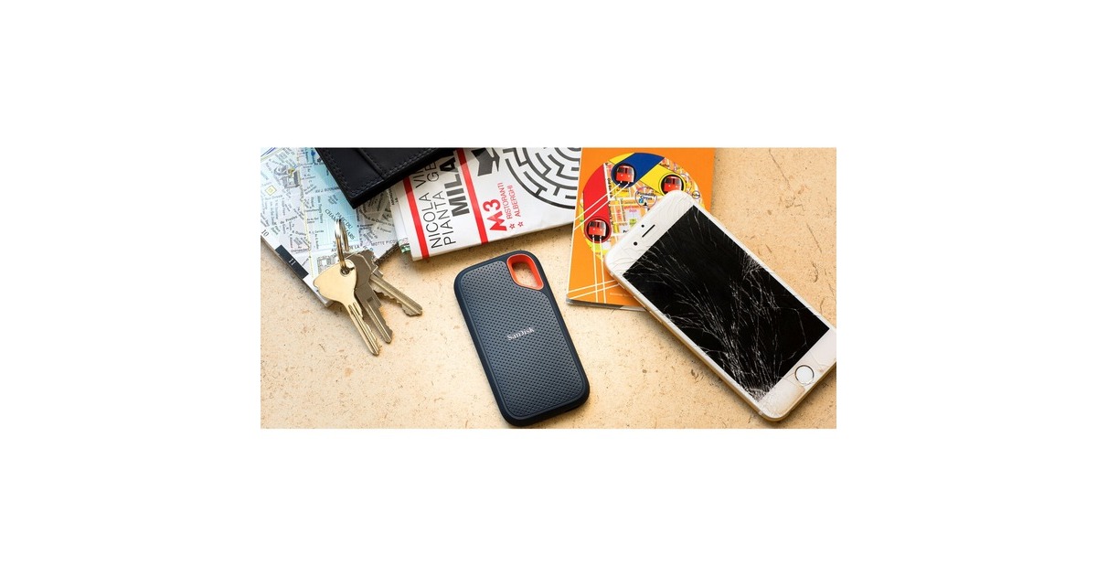 SanDiskExtreme Portable V2, 1 TB externe SSD  (Zwart/oranje, SDSSDE61-1T00-G25, USB-C)