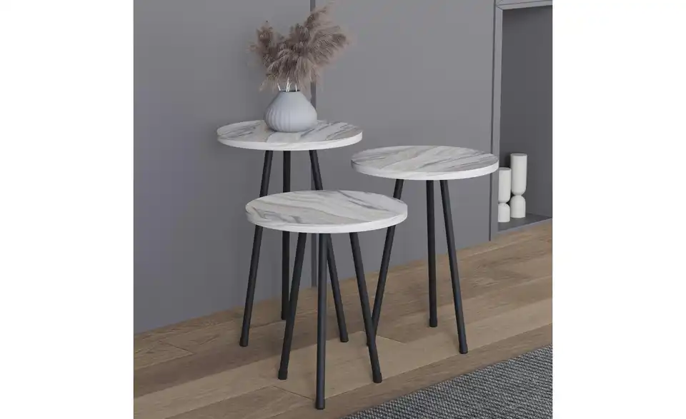Couchtisch 3er-Set 35 cm 35 cm 35x35 Marmoroptik, Weiß