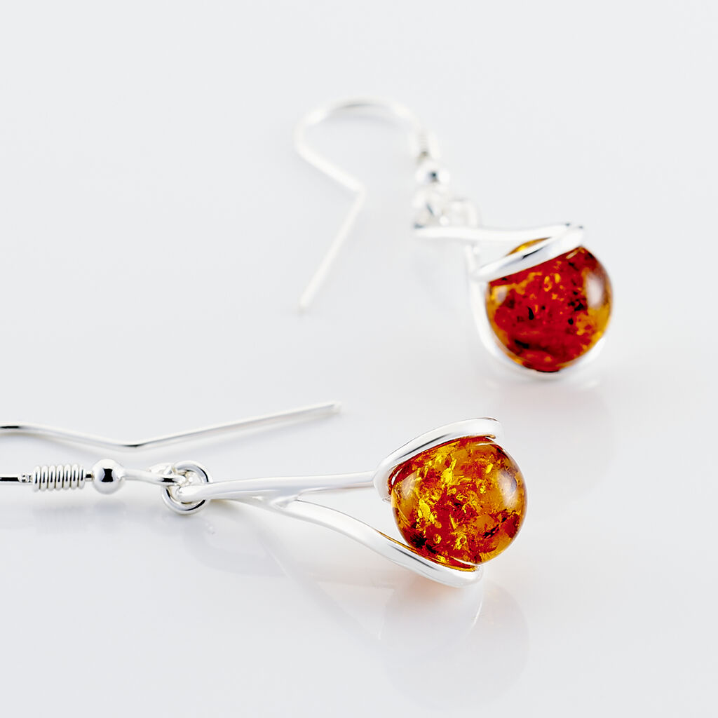 Boucles D'oreilles Pendantes Argent Blanc Simona Ambre