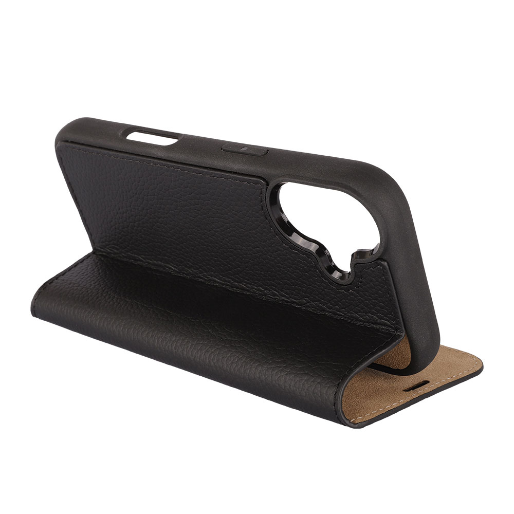 iPhone 17 Echtleder Book Case Tasche Flip Cover Hand Made (MARCXIP17-M01) - Schwarz