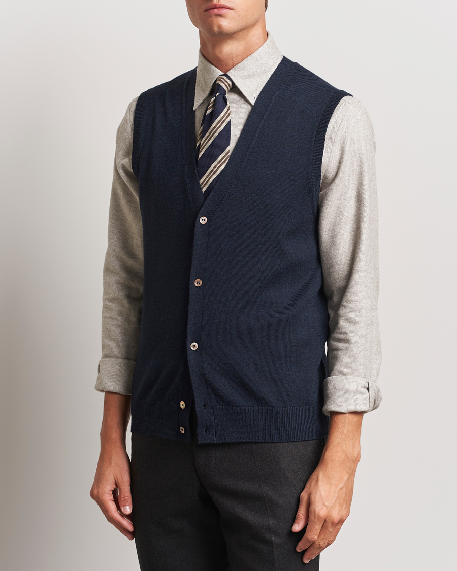 Morris Merino Slipover Vest Navy