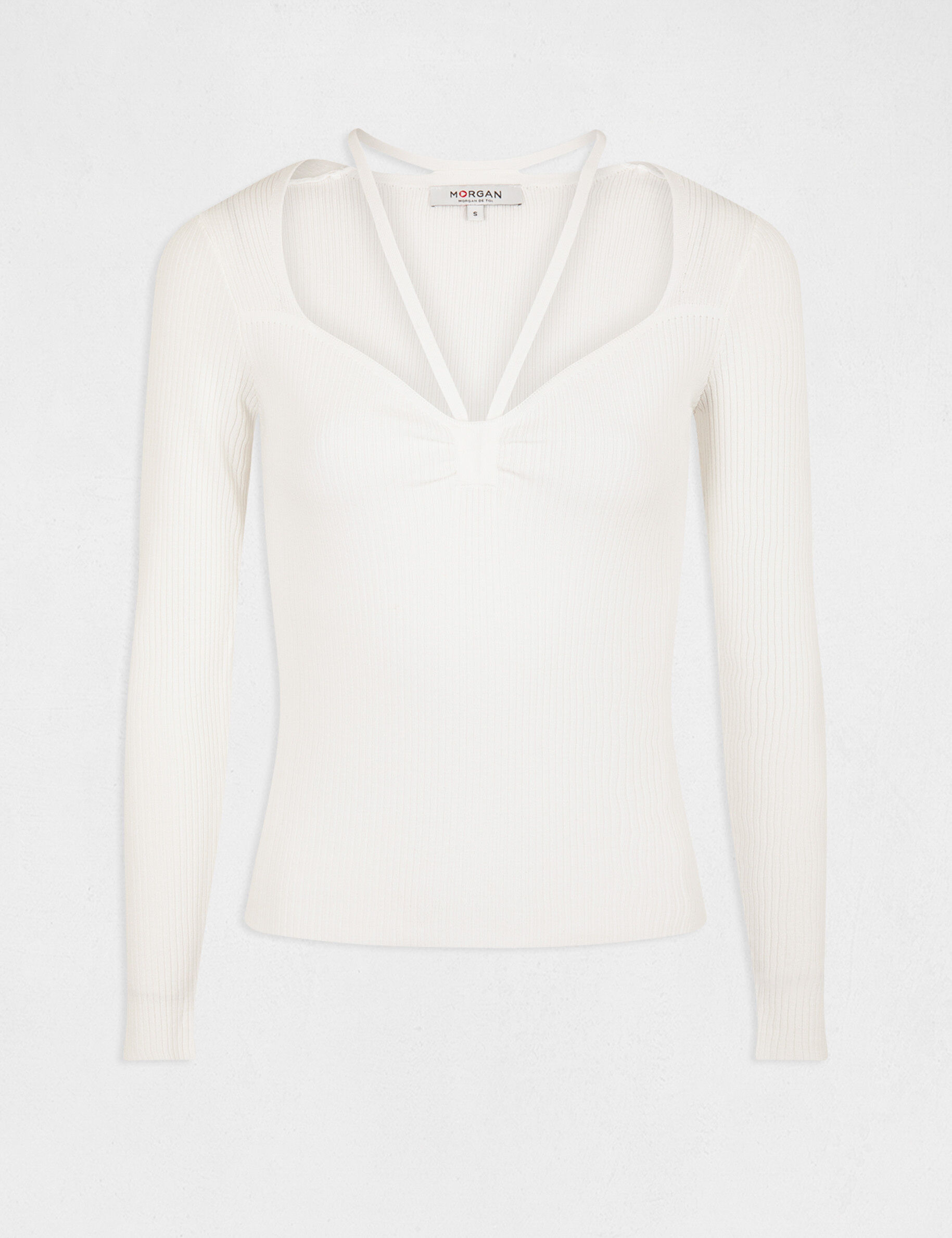 Pull manches longues à rayures ecru femme - ecru