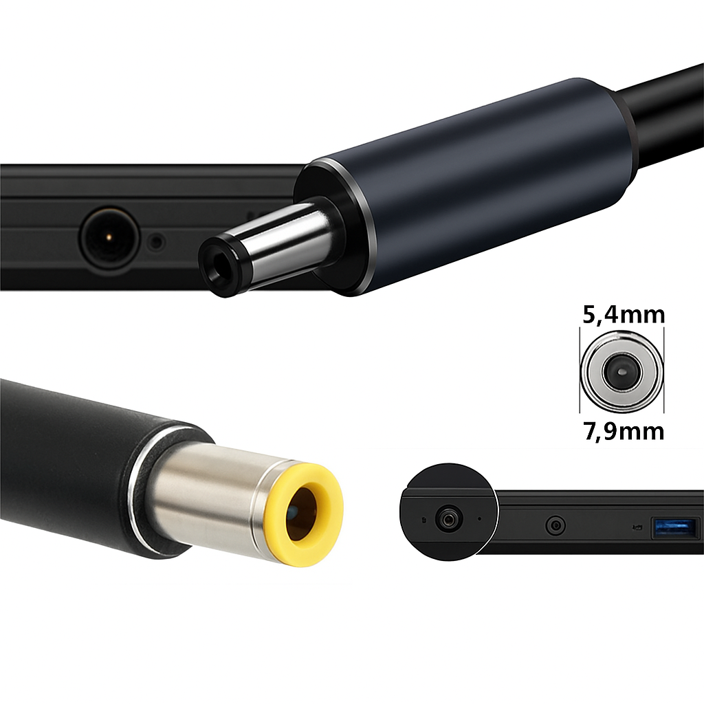 (100W / 180cm) Laptop USB C zu DC Ladeanschluss Adapter Konverter 7.9x5.4mm Nylon Power Delivery Kabel (UC-110-7954MM) - Schwarz