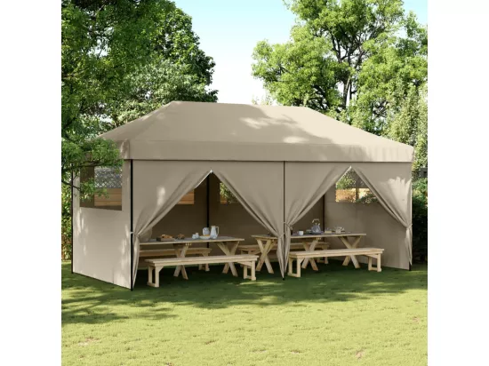 Tente de réception pliable escamotable 4 parois latérales taupe
