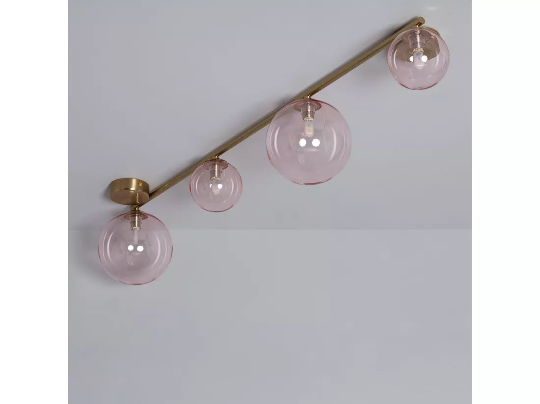 Plafonnier Métal et Verre Moonlight Brass 4 Spots Rose