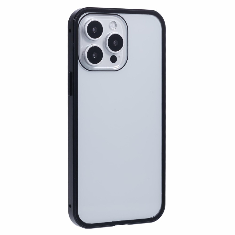iPhone 16 Pro Magnetische Alu Schutzhülle mit Panzer Glas Backcover   Displayschutz (Magnet-Technologie) - Schwarz