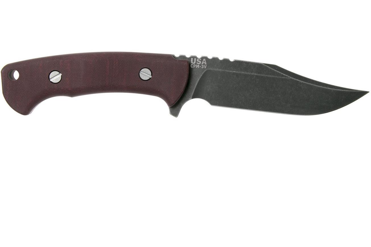 Rick Hinderer Ranch Bowie Burgundy Canvas Micarta, Battle Black, bowie mes