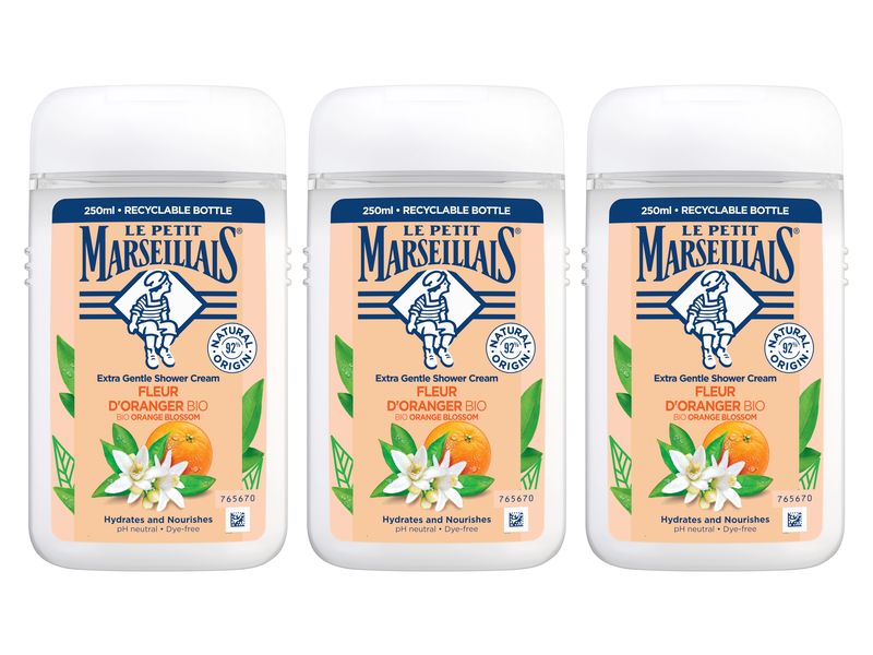 Le petit Marseillais Duschgel BIO Orangenblüte 3 x 250 ml Feuchtigkeitsspendendes Duschmittel mit dem Duft der Orangenblüte