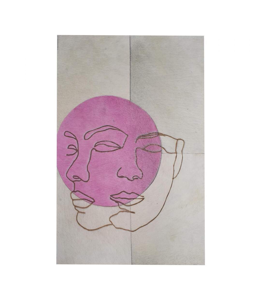 Tableau Fait main MOONFACES Rose 51x76 en peau de bête