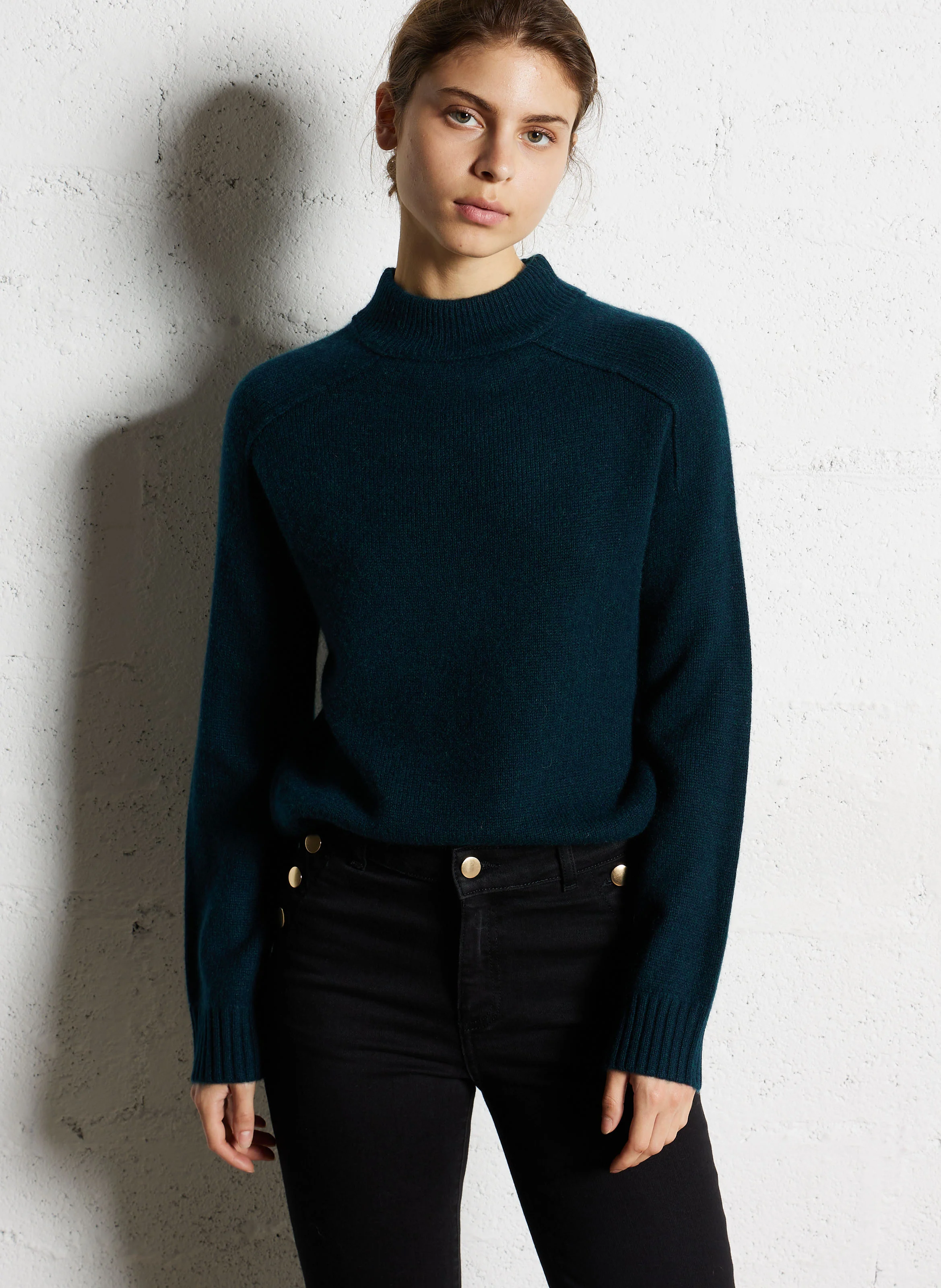 CHARLES - Pull ample col montant en cachemire | Bleu