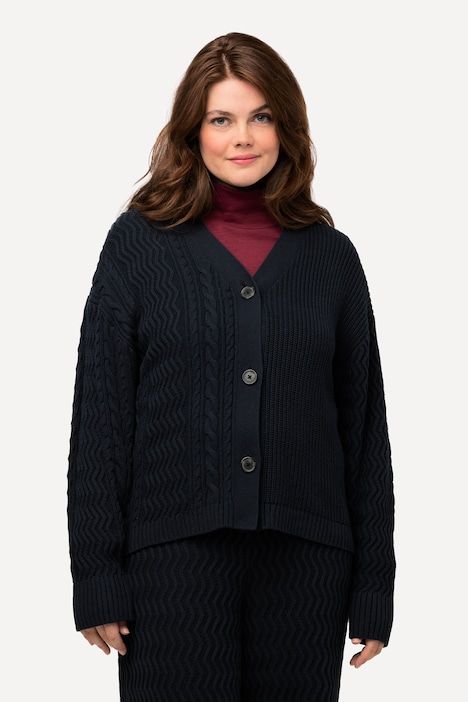 Strickjacke, Strickmuster, V-Ausschnitt, Biobaumwolle