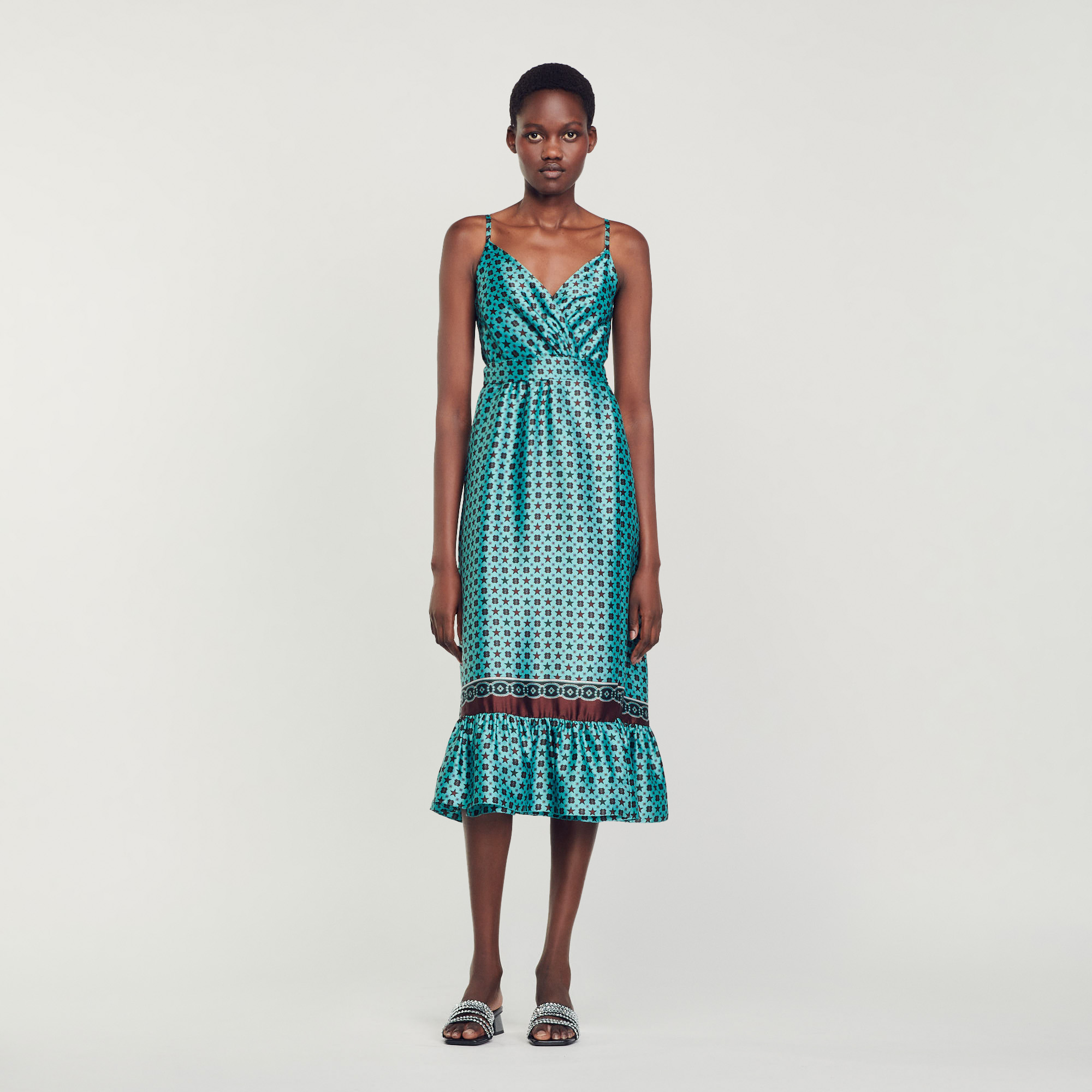 Robe midi satinee imprimee