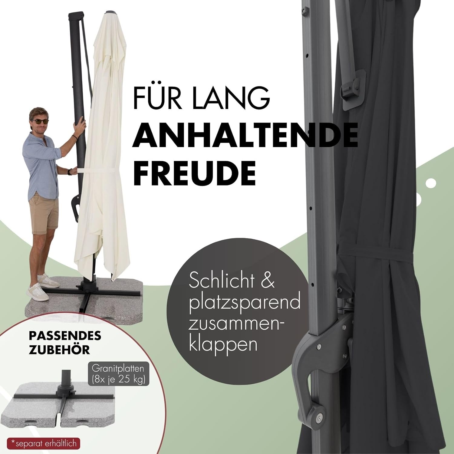 Doppler großer Pendelschirm Jack 400x300cm Natur I Sonnenschirm für Terrasse I Ampelschirm knickbar I Kurbelschirm UV-beständig aus Aluminium I Multifunktions-Pendelschirm