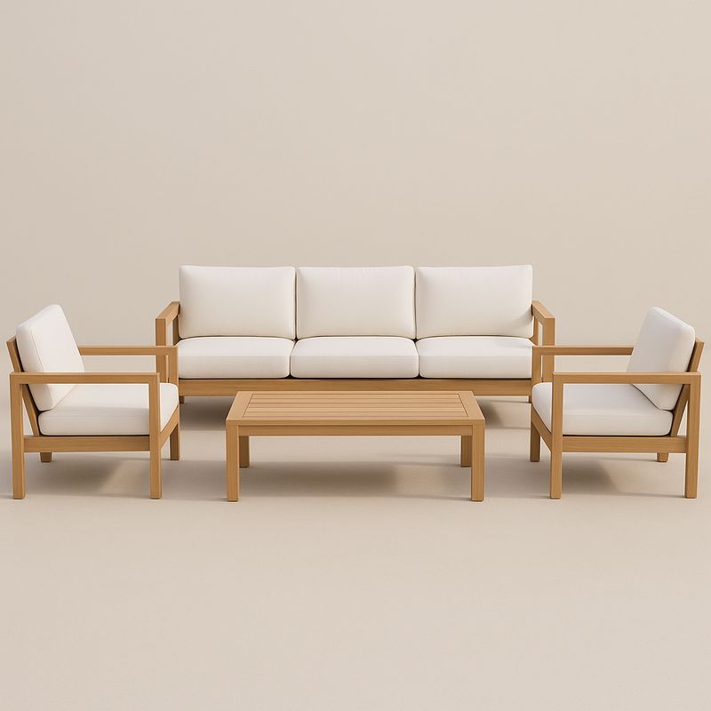 Gartenmöbelset Teakholz 3-Sitzer Sofas und Couchtisch mit cremeweißen Polstern