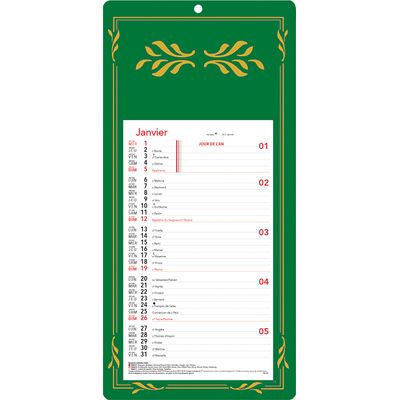 Calendrier mensuel en papier sur plaque skytos - 16 x 33 cm - disponible dans différentes couleurs - Oberthur