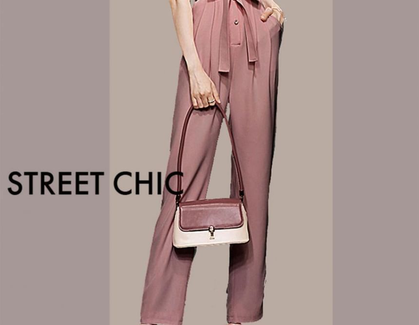 Aurora - Henley jumpsuit met korte mouwen en strik