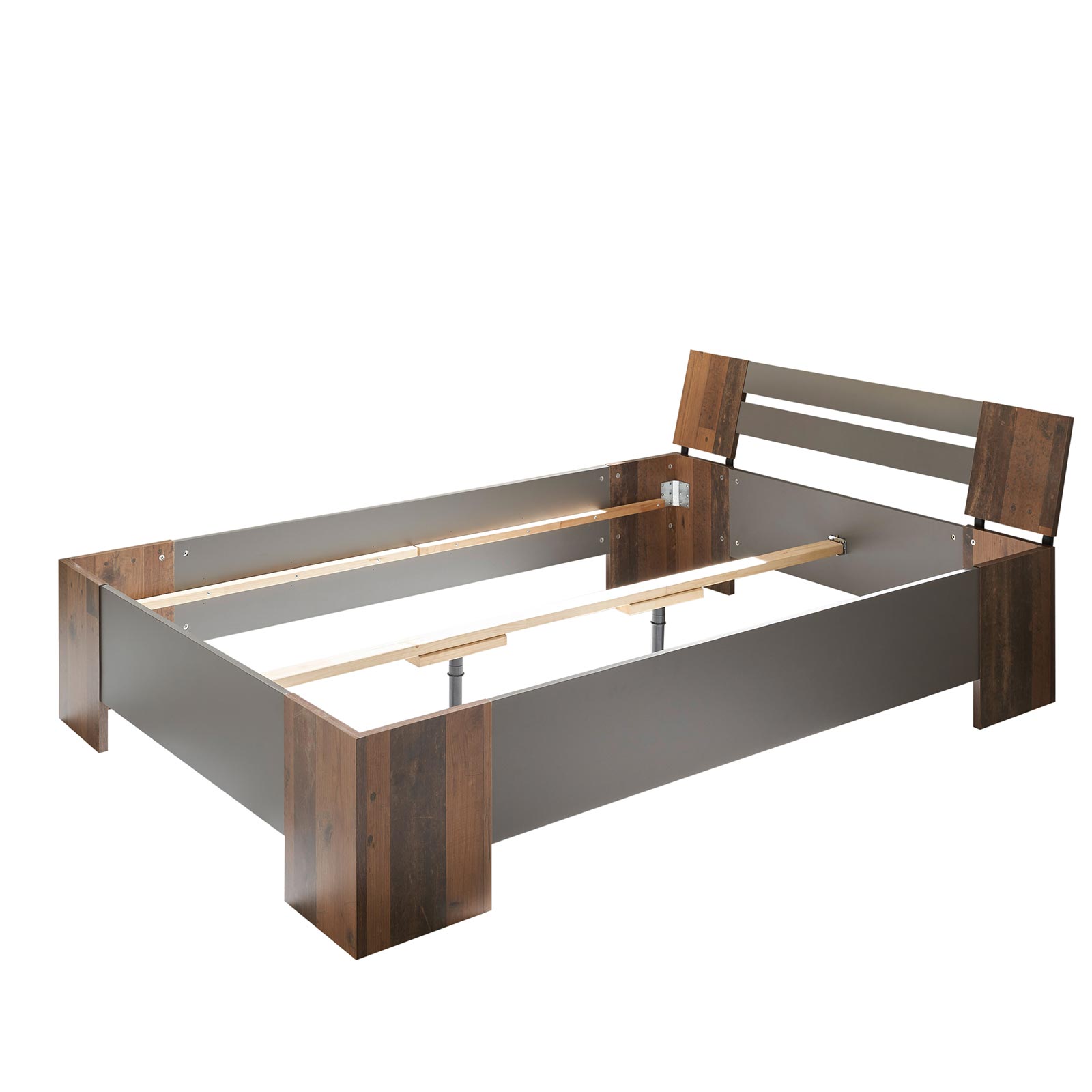Futonbett - Old Style dunkel - mit Matratze und Rollrost - 140x200 cm