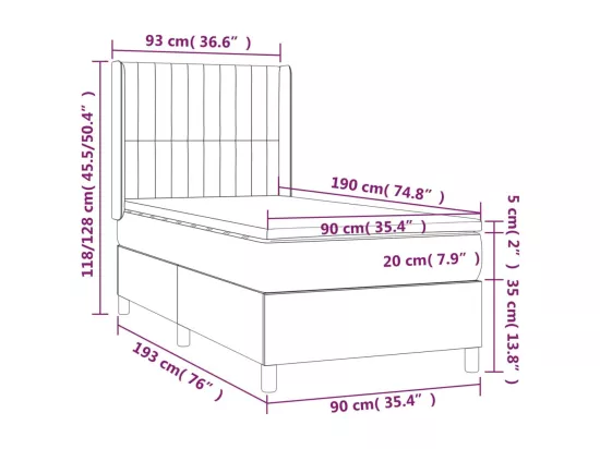 Sommier tapissier et matelas et LED Marron foncé 90x190cm Tissu