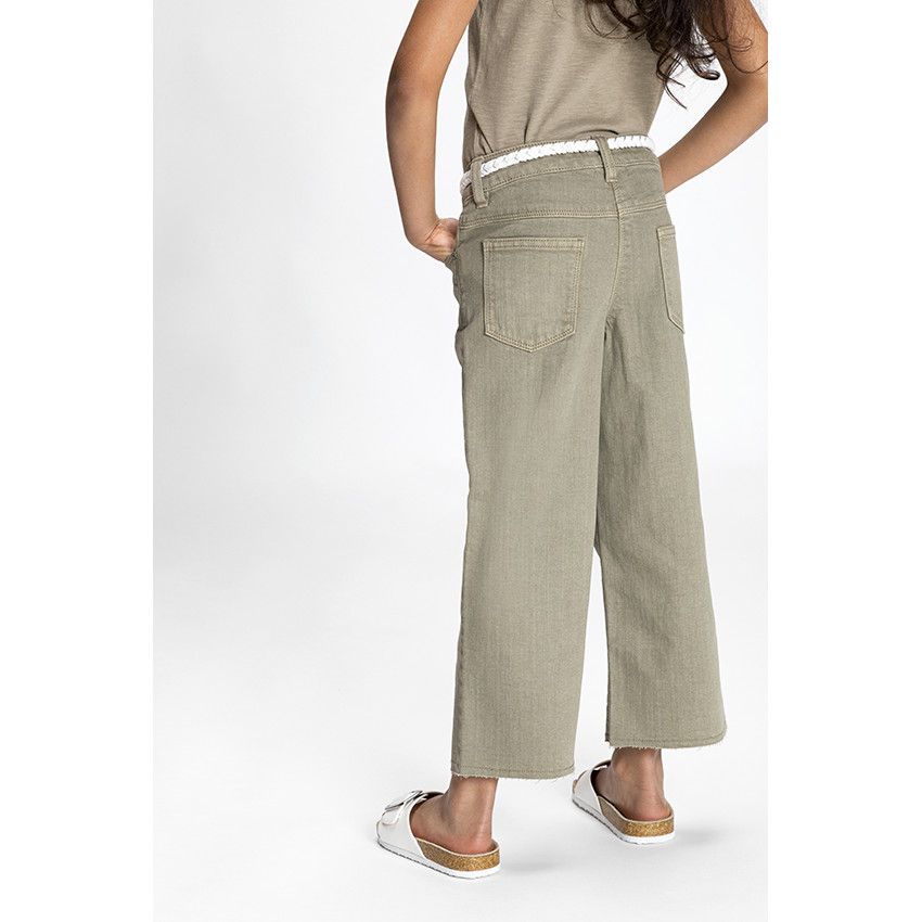 Jean flare uni avec ceinture tressée pour fille - Vert