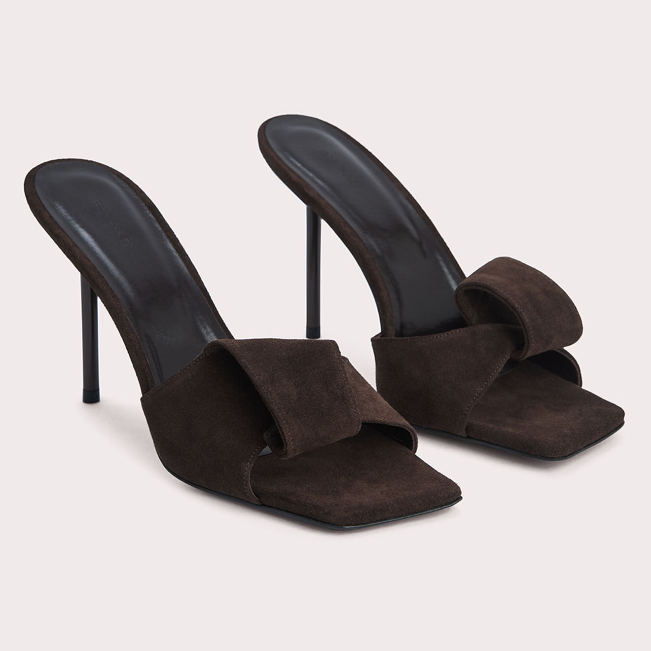 By Far Mules en Velours de Cuir Hawn marron - Talon 10 cm