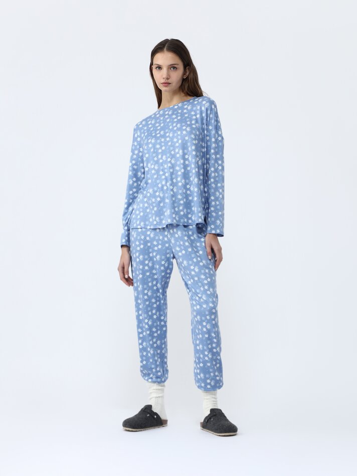 Conjunto de pijama comprido estampado - Azul escuro