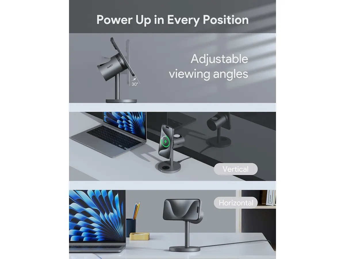 (15W) MagFusion Pro 3in1 Magnetisches Ladegerät Qi2 Wireless Charger für Apple iPhone / Airpods / Apple Watch mit Kühlsystem (LC-MC311A) - Schwarz
