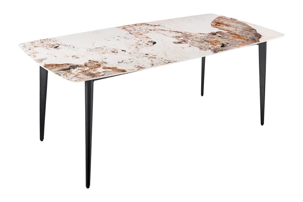 Esstisch MILANO 160cm weiß Pandora Keramik schwarzes Metallgestell