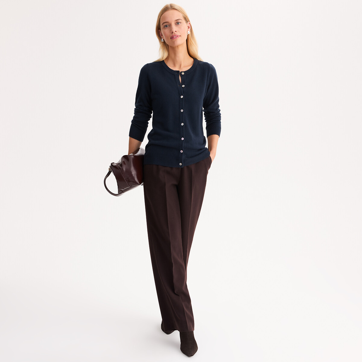ANNE WEYBURN<br>Cardigã de gola redonda, muito macio ao toque