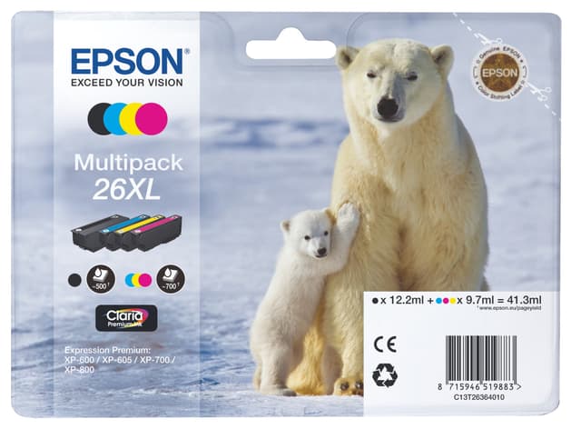 Epson blækpatroner Claria Premium 26XL Cyan Magenta Gul Sort