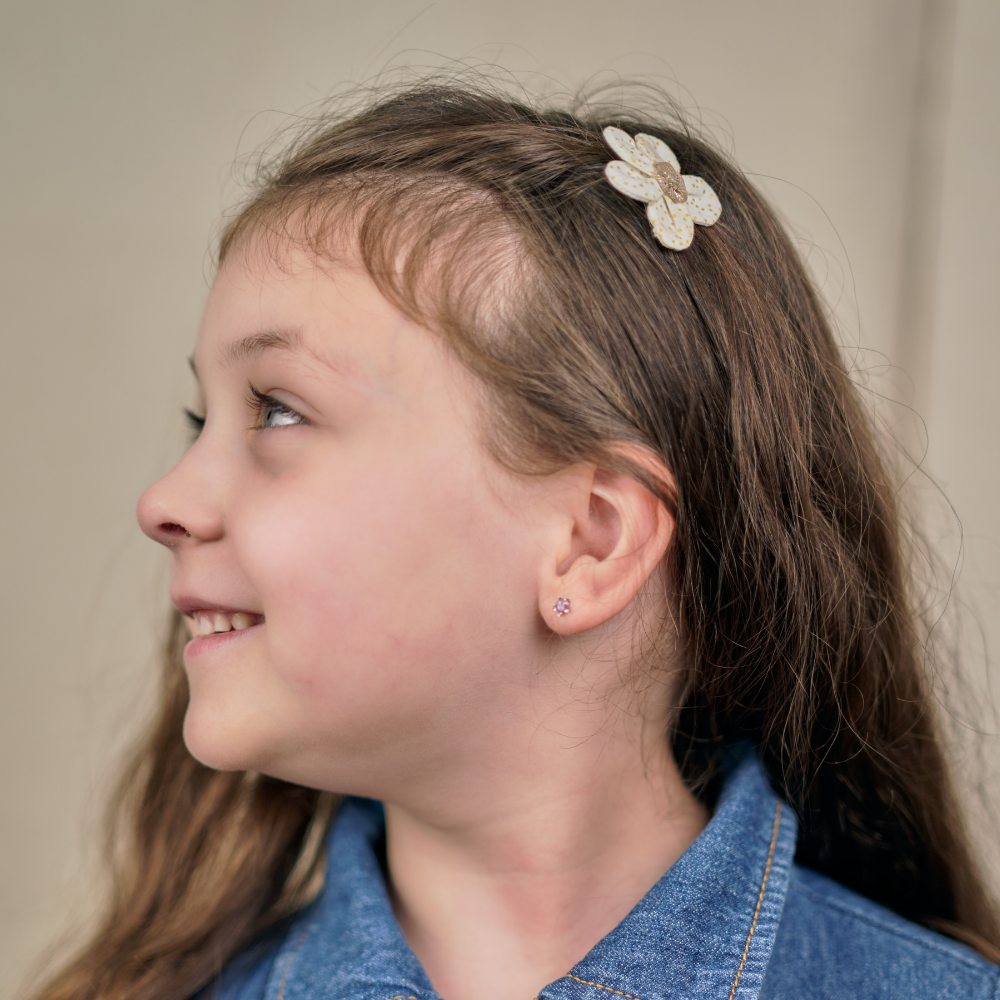 Mini Barrette Pétales De Fleur Blanc Pailleté