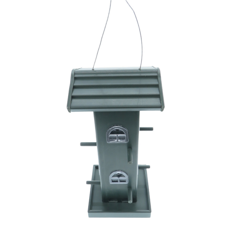 Mangeoire silo maison verte, bois composite, hauteur 33 cm. Pour oiseaux