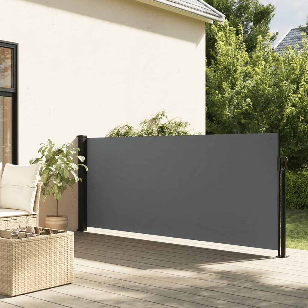 IKAYAA Seitenmarkise Ausziehbar Markise 140 x 600 cm, Sichtschutz, Sonnenschutz, Blickdicht, Seitenrollo, für Balkon, Terrasse, Garten, Anthrazit