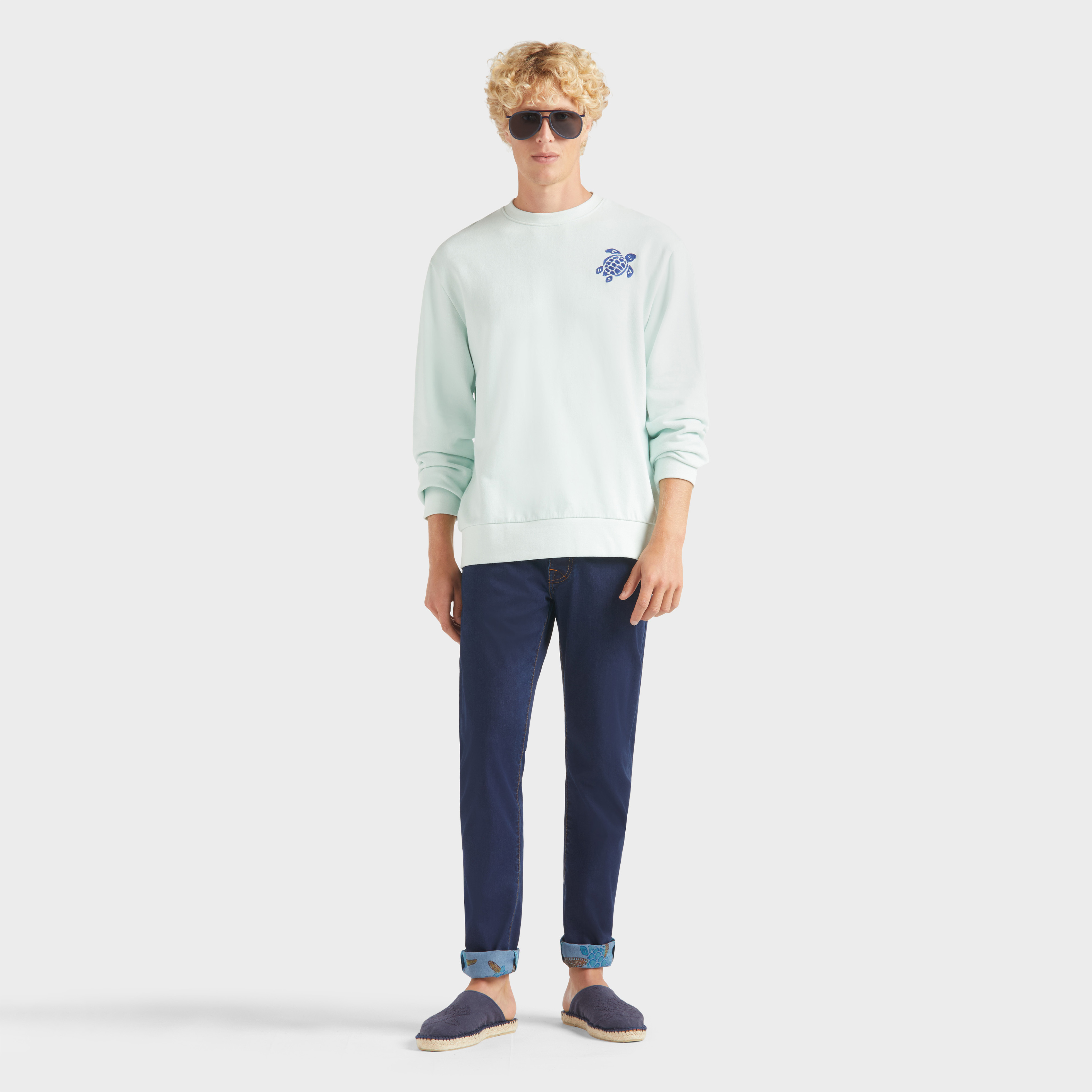 Sweat en coton organique col rond homme Tortue brodé