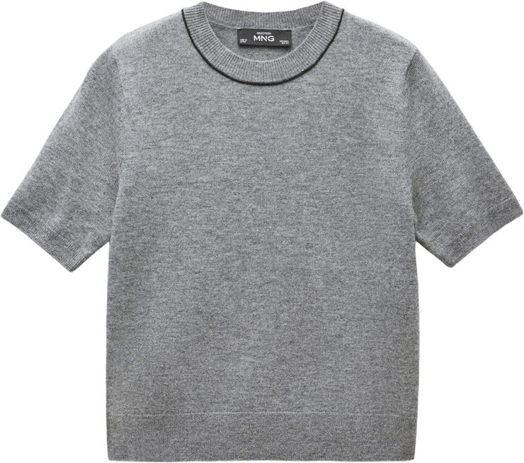MANGO 100% wool jumper short sleeve Medium grey