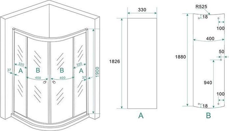 Wiesbaden - Douchecabine - Kwartrond - Helder Glas - 90x90x190 cm