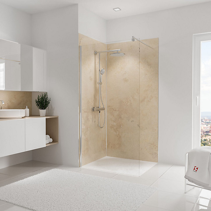 Lot de 2 panneaux muraux salle de bains 100 x 210 cm, Schulte DécoDesign Décor, travertin