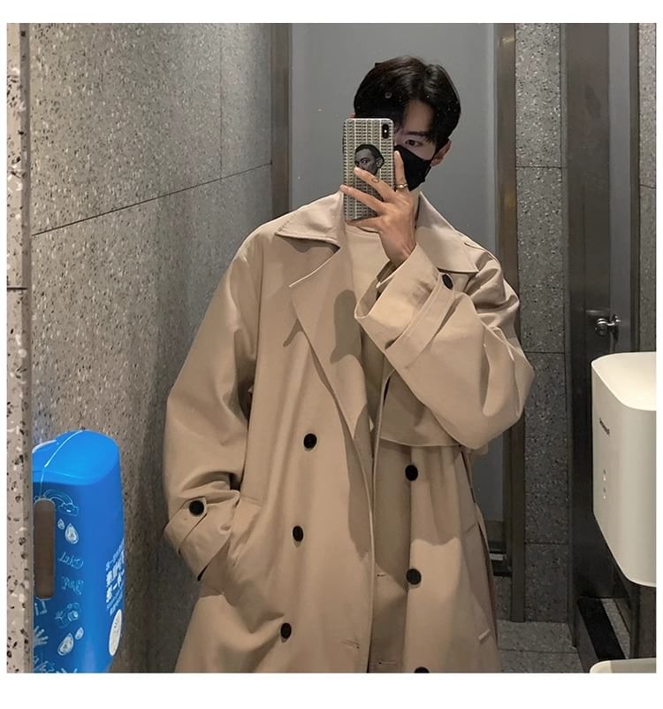 Diphon - Midi-trenchcoat met effen strikceintuur en dubbele rij knopen