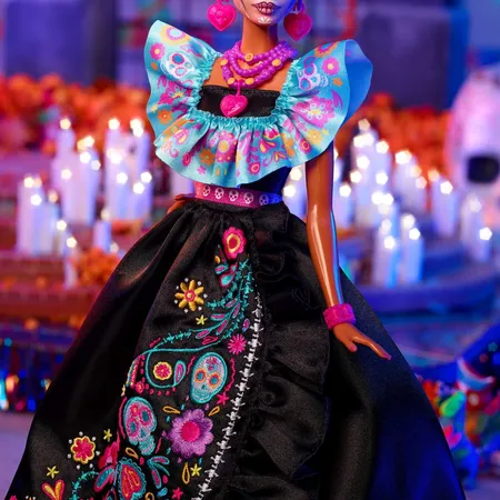 Barbie Signature Día De Muertos 2024 Sammelfigur-Puppe mit schwarzem Rüschenkleid