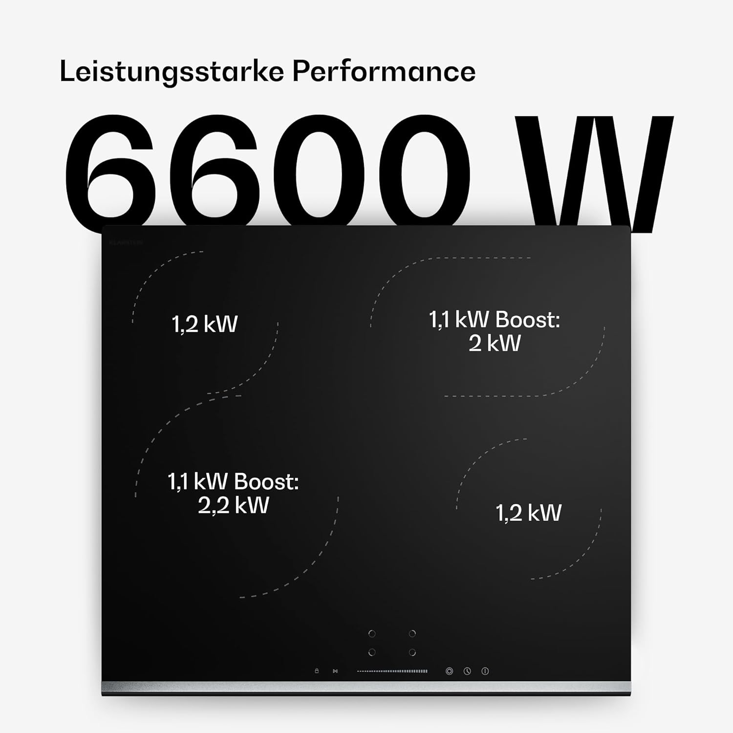 Klarstein Verosteel Glaskeramikkochfeld - 60 cm, 4 Zonen, Touch-Slider, 6600 W, Ovale & Dual-Kochzonen, Timer, Kindersicherung, Restwärmeanzeige, Einbau Elektro Kochfeld