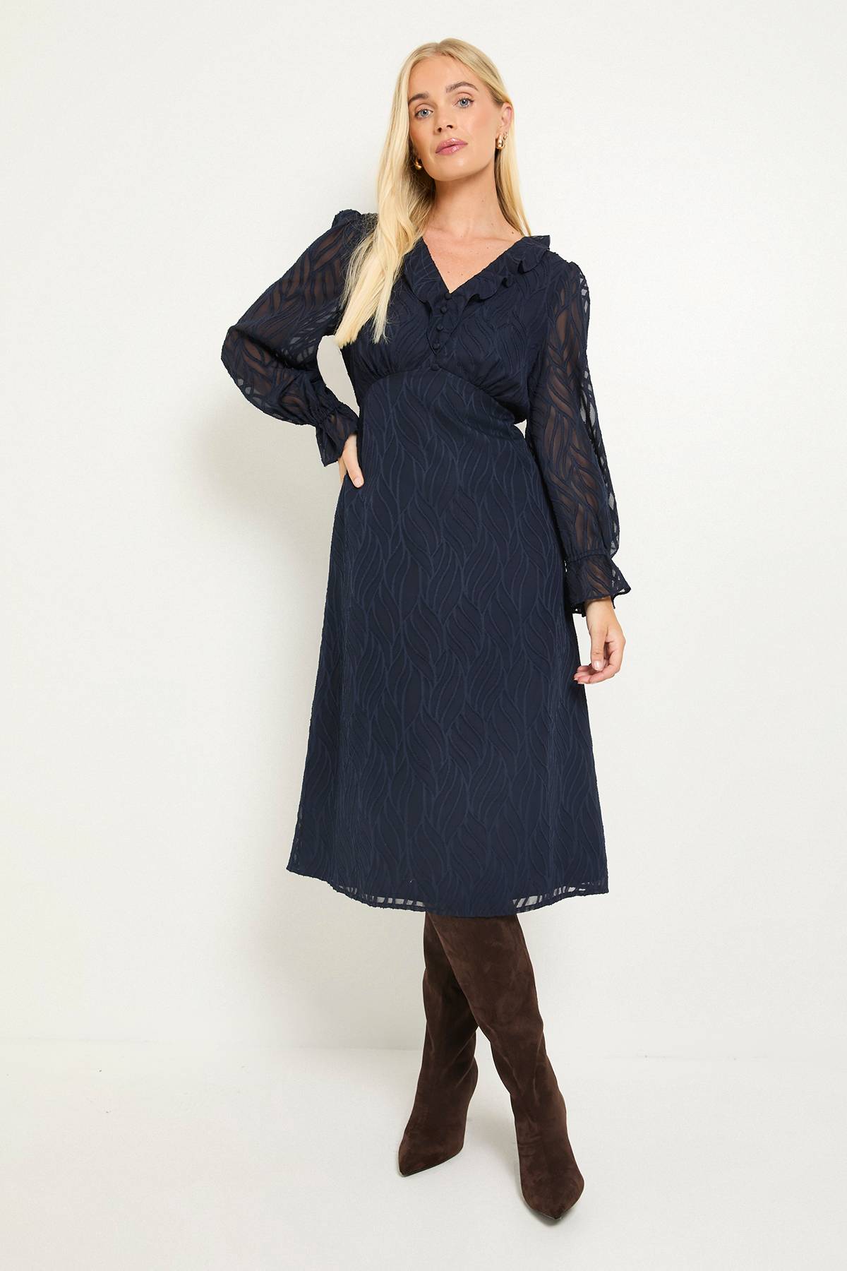 Wallis Robe Midi À Volants En Dévoré Petite Taille