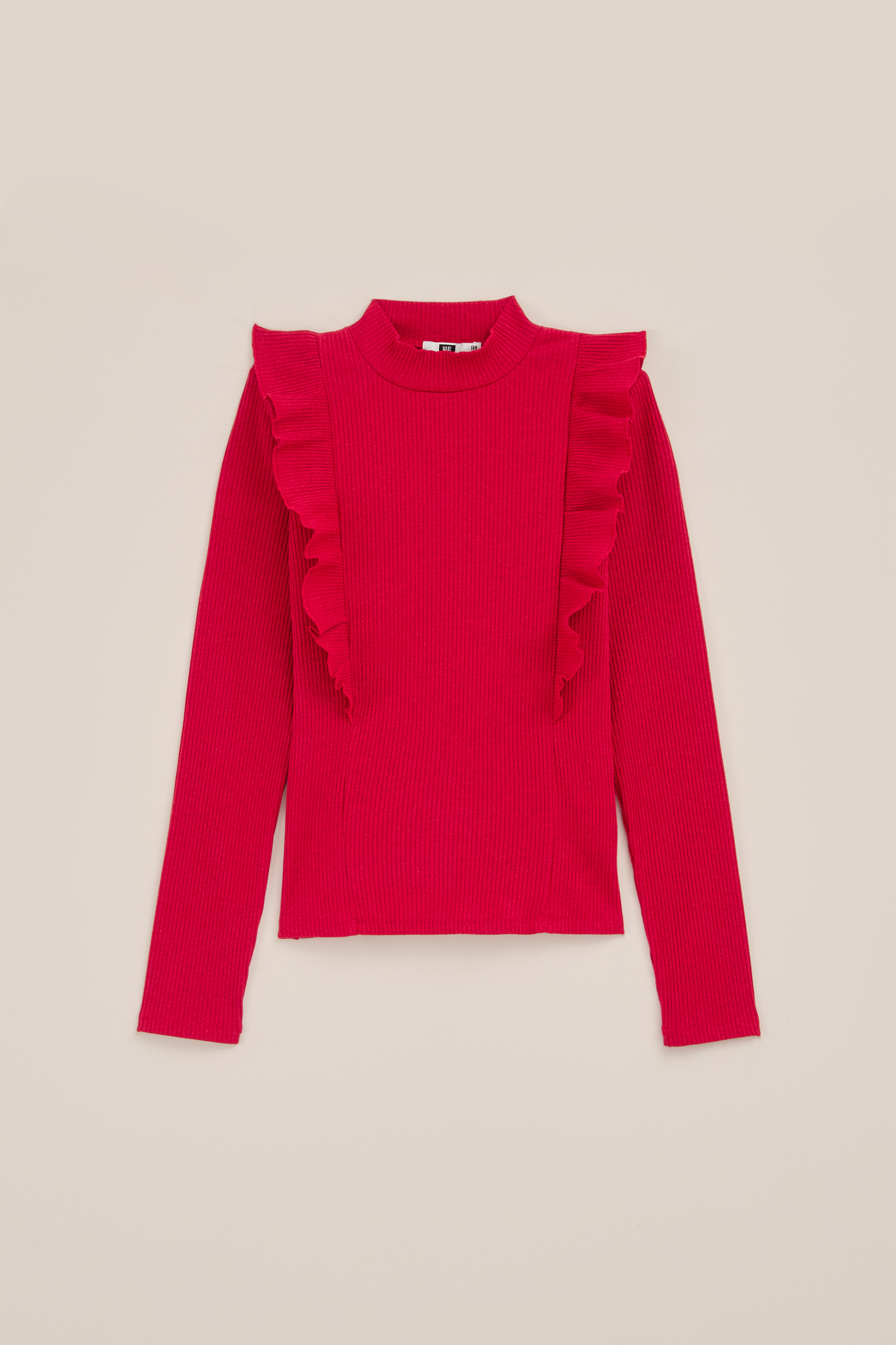 Meisjes geribd T-shirt met glittergaren WE Fashion Rood