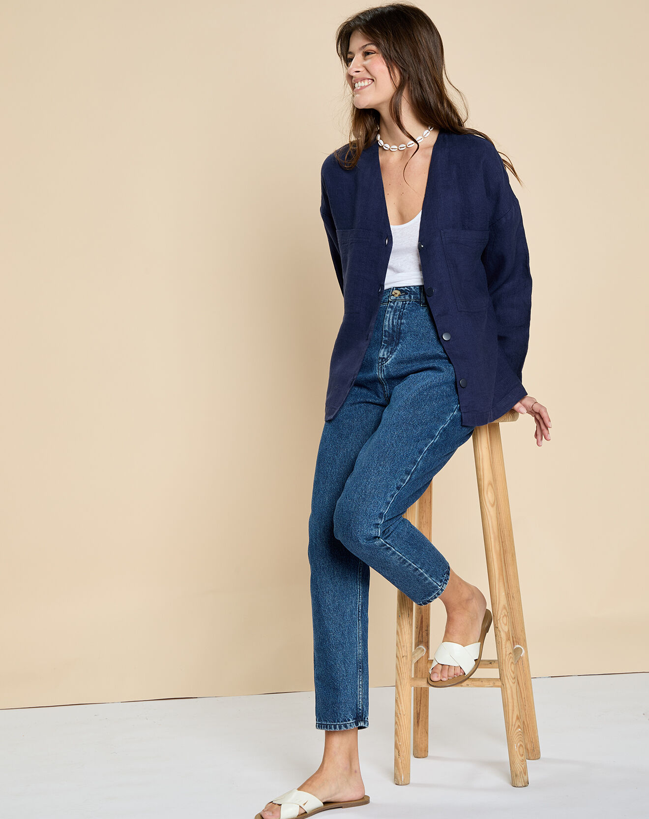 Harris Wilson Veste 100% Lin Elodie marine