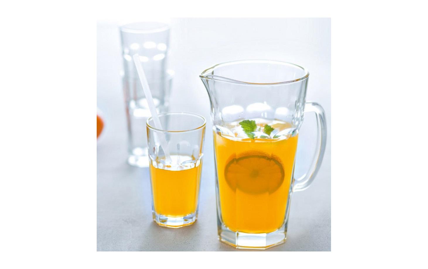 Krug Rock 1 l 7-Teilig, TransparentSiebenteiliges Longdrink Gläser-Set mit Krug