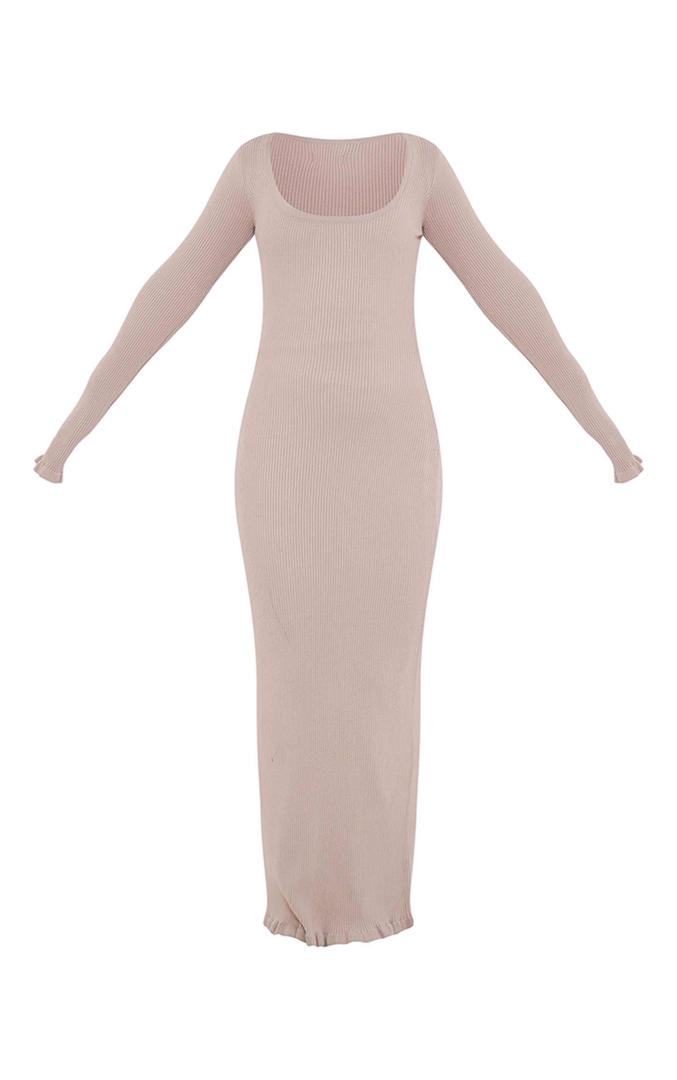 Beige Robe Maxi À Ourlet Piquet En Maille Côtelée
