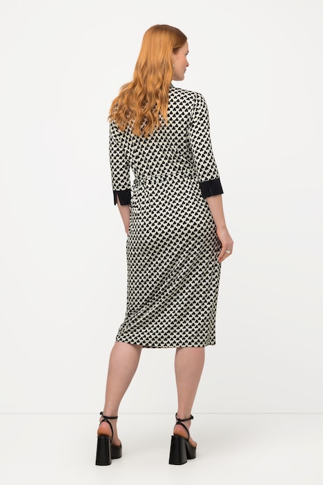 Slinky-Midikleid, Reverskragen, V-Ausschnitt, 3/4-Arm